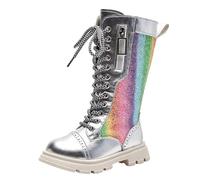 Bottes Mode pour Fille avec Semelle Confortable et Design Tendance pour Enfants Doublure Polaire Chaude et Colorée Imperméable Résistante (Silver, 32 Big Kids)
