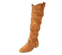 Bottes molles au genou pour femme, bottes à talon bas et épais avec | Bottines décontractées à bout rond pour femme - En daim - Antidérapantes - Confortables - Chaudes et larges - Chaussures