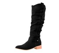 Bottes molles au genou pour femme, bottes à talon bas et épais avec | Bottines décontractées à bout rond pour femme - En daim - Antidérapantes - Confortables - Chaudes et larges - Chaussures