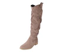 Bottes molles au genou pour femme, bottes à talon bas et épais avec | Bottines décontractées à bout rond pour femme - En daim - Antidérapantes - Confortables - Chaudes et larges - Chaussures