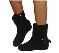 Bottes Mollets Larges Femme Bottes et Bottines Femme de Cowboy Motard Bottines Femme Demi Bottes en Daim Avec Fermeture éclair Plissées Bottes Basses Bottines Courtes Chaussures D'hiver Boots Mode