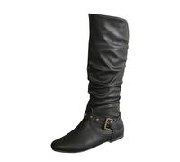 Bottes monochromes pour femme - Polyvalentes - Manchon rond noir - Boucle de ceinture - Bottes tendance, Noir , 40 EU
