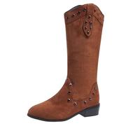Bottes Montante Femme - Bottes Pointues Plein Air Chaussure De Travail Vintage Confortables Chaussure Décontracté Robuste Botte Cowboy Femme Cuir Grande Taille