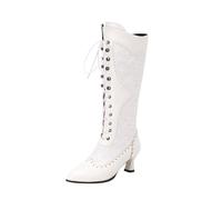 Bottes montantes à lacets vintage victoriennes à bout rond et talon chaton Chaussures de mariage Steampunk Gothique, blanc, 41 EU