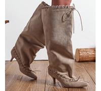 Bottes montantes au-dessus du genou à bout pointu pour femmes avec un design plissé, convenant pour les fêtes, les mariages et les occasions formelles EUR36,EUR37,EUR38,EUR39,EUR40,EUR41Polyester