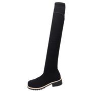Bottes montantes au genou avec talon épais et bout rond, bottines décontractées pour une marche confortable à porter au quotidien avec style à enfiler, Noir , 41 EU