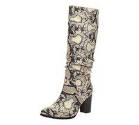Bottes montantes au genou pour femme avec talon bloc - Bottes hautes pour femme - En cuir synthétique - Bout pointu - Bottes hautes à enfiler - Bottes d'équitation antidérapantes - Bottes d'équitation