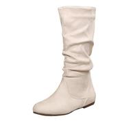 Bottes montantes au genou pour femme, bottes plates plissées en daim, souples à enfiler à fermeture éclair, bas moyen, bottes longues mollets larges, chaussures d'hiver, bottes de cowgirl, chaussures