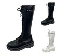Bottes montantes au genou pour femme - Confortables - Talon épais - Bout rond - Lacets - Fermeture éclair latérale - Chaussures d'équitation durables et tendance - Bottes de combat, Noir , 40 EU