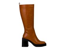 Bottes montantes couleur cuir unies à bout carré à semelle compensée et talon large pour femme goeblange