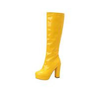 Bottes montantes décontractées pour femme - Bout rond - Talon bloc - Fermeture éclair latérale élégante - À enfiler - Pour fête en plein air, jaune, 36.5 EU