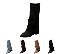 Bottes montantes en daim pour femme - Bottes western mi-mollet bas bloc à bout pointu - Bottes hautes à talon bloc - Bottines d'équitation tendance pour l'automne - Bottines longues rétro de cowgirl