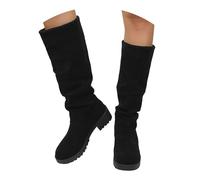 Bottes montantes en daim pour femmes 2025, mode d'hiver, couleur unie, slouch froncées, mollet large, bout rond, confort antidérapant, longues bottines décontractées, confortables, bottines à talons