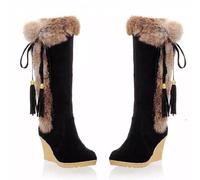 Bottes montantes en fourrure pour femme, style bohème, hiver, neige, large largeur doublée, talon compensé, mollet, bottines décontractées à lacets, chaudes, habillées, confortables, tendance pour