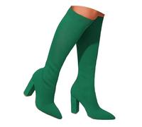 Bottes montantes en tricot pour femme - Talon bloc épais - Bout pointu - Extensible - À enfiler au-dessus du genou, Vert, 39 EU