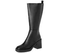Bottes montantes noires unies à bout carré à semelle compensée et talon large pour femme goeblange