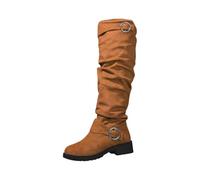 Bottes montantes pour femme - Bottes larges - Bottes de cowboy en daim - Bottes longues avec boucle - Bottes d'équitation rondes - Bottes western - Bottes à enfiler pour femme, rouge, 37 EU