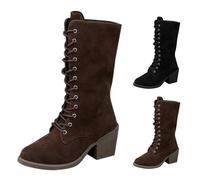 Bottes montantes pour femme, chaussures à talon bloc à lacets pour femme, chaussures mi-mollet rétro à bout pointu, chaussures tendance vintage, gothique, punk, festival, fête, bottes habillées