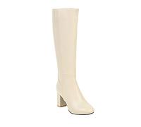 Bottes montantes pour femme - Confortables et extensibles - Fermeture éclair latérale - Chaudes - Talon épais - À enfiler - Bottes d'équitation - Pour fête en plein air, beige, 38.5 EU