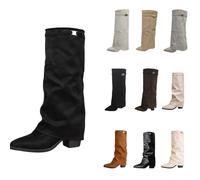 Bottes montantes pour femme Shark Boots - Bottes noires à bout pointu avec plateforme et talon compensé - Bottes longues à hauteur du genou - Bottes d'hiver chaudes en cuir - Bottes de style médiéval