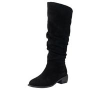 Bottes montantes pour femme, talon bloc épais à enfiler avec panneau extensible, cuir daim, confortable, voyage, travail, rendez-vous quotidien, essentiels, tendance, automne, hiver, Noir , 37 EU