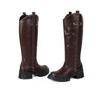 Bottes Montantes pour Femmes, Bottes de Combat d'équitation à Enfiler | Bottes moto à plateforme pour mollets larges, bottes longues et décontractées pour festival, rave, concert, cosplay, fête