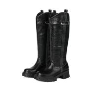 Bottes Montantes pour Femmes, Bottes de Combat d'équitation à Enfiler | Bottes moto à plateforme pour mollets larges, bottes longues et décontractées pour festival, rave, concert, cosplay, fête
