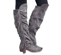 Bottes montantes pour femmes, bottes de cowboy avec frange, bottes western en cuir velours, bottes pour femmes, bottes de moto, bottes longues, bottes hautes jusqu'au genou, bottes à enfiler, bottes