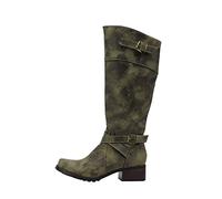 Bottes montées jusqu'au genou pour femmes, mollet large, confortables, bottes élégantes à bout rond avec boucle, fermeture éclair latérale, talon bas, chaudes, à enfiler, bottes d'équitation pour