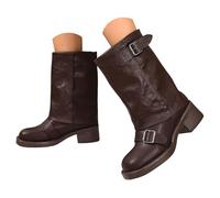 Bottes Motardes Femmes en Cuir, Bottes Courtes Stylées avec Boucles Métalliques et Talons Carrés, Chaussures Casual Mode pour Automne - Hiver, Confortables et Durables pour Quotidien et Sorties