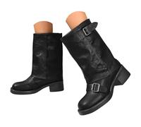 Bottes Motardes Femmes en Cuir, Bottes Courtes Stylées avec Boucles Métalliques et Talons Carrés, Chaussures Casual Mode pour Automne - Hiver, Confortables et Durables pour Quotidien et Sorties