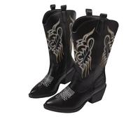 Bottes Neige Bottes Hiver Femme Mollet Large Chaussure Hiver Femme Botte Mollet À Talons Épais Et Bout Pointu pour Femmes,Style Rétro,Broderies,Style Romain,Printemps Et Automne Bottines Cabaret