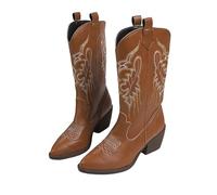 Bottes Neige Bottes Hiver Femme Mollet Large Chaussure Hiver Femme Botte Mollet À Talons Épais Et Bout Pointu pour Femmes,Style Rétro,Broderies,Style Romain,Printemps Et Automne Bottines Cabaret