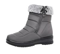 Bottes neige femme Doublure Chaude Fausse Fourrure Bottines femme à Talons Plats d'hiver Imperméable Antidérapant Bottes Extérieur,Fermeture à glissière Chaussures Hiver imperméable Chaudes