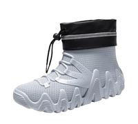 Bottes Neige Unisexe Cheville Tige Maille Chaussette, Col Coupe-Vent avec Cordon de Serrage et Stoppeur, Bande Réfléchissante, Doublure Chaude, Semelle Crantée Antidérapante Épaisse, Marche, Plein Air