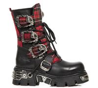 Bottes New Rock 391T-S1 Unisexe Tartan Métallique Noir Cuir Plateforme Gothique