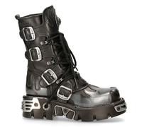 Bottes New Rock 591-S2 Argent Flamme Métal Noir Cuir Heavy Punk Gothique