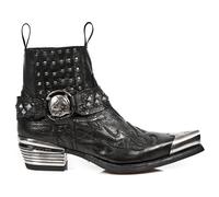 Bottes New Rock 7950P-S1 Noires Cheville Western Goth Sangle Crâne Studded Métal