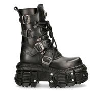 Bottes New Rock Tank373-S1 En Cuir Noir Unisexe Combat Platform Biker Goth