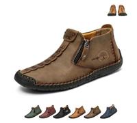 Bottes Orthopédiques en Cuir À Enfiler pour Hommes, Mocassins Décontractés Imperméables Et Respirants Faits La Main avec Fermeture Éclair Latérale(Khaki Velvet,42 EU)
