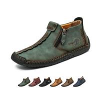 Bottes Orthopédiques en Cuir À Enfiler pour Hommes, Mocassins Décontractés Imperméables Et Respirants Faits La Main avec Fermeture Éclair Latérale(Dark Green,46 EU)