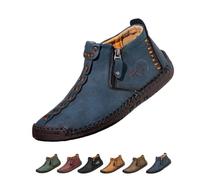 Bottes Orthopédiques en Cuir À Enfiler pour Hommes, Mocassins Décontractés Imperméables Et Respirants Faits La Main avec Fermeture Éclair Latérale(Blue,39 EU)