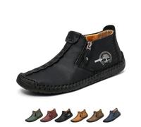 Bottes Orthopédiques en Cuir À Enfiler pour Hommes, Mocassins Décontractés Imperméables Et Respirants Faits La Main avec Fermeture Éclair Latérale(Black,42 EU)