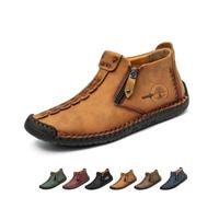 Bottes Orthopédiques en Cuir À Enfiler pour Hommes, Mocassins Décontractés Imperméables Et Respirants Faits La Main avec Fermeture Éclair Latérale(Yellow Brown,46 EU)