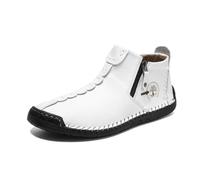 Bottes Orthopédiques en Cuir À Enfiler pour Hommes, Mocassins Décontractés Imperméables Et Respirants Faits La Main avec Fermeture Éclair Latérale(White,39 EU)