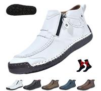 Bottes orthopédiques en cuir pour homme - Fabriquées à la main - En cuir de qualité supérieure - Soutien de la voûte plantaire - Bottes de conduite Les premières jeunes chaussures, blanc, 44 EU