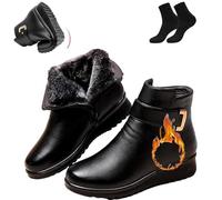 Bottes orthopédiques pour femme avec boucle en métal et cuir véritable - Antidérapantes - Bout rond - Fermeture éclair latérale - Bottes d'hiver chaudes en velours (noir - 1, 39EU)