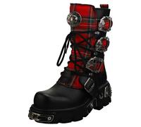 Bottes Plateau New Rock Tartan Réacteur - Cuir Et Textile Noir/Rouge - 38