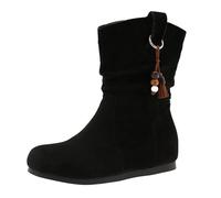 Bottes plates en daim pour femme - Bottines pour femme - Automne - Sans talon - Bottes d'hiver courtes - Bottes de cowboy - Bout rond - Bottes à enfiler - Bottes douces et confortables - Bottes