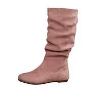 Bottes plissées en de Couleur Unie pour Femmes, Bottes de Taille Moyenne à Fond Plat de Style Britannique Chaussures pour Grande Taille Mini Bottes Talons